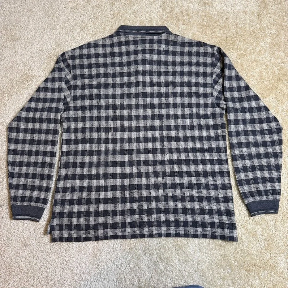 Knightsbridge Vintage Men's Plaid Long Sleeve Gray Cotton‎ Blend Polo Size L